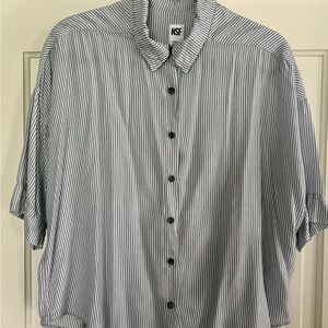 NSF Men's Casual Blue and White Striped Shirt
